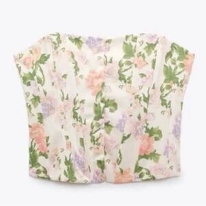 NWT Zara Floral Bustier Corset Tube Top Sz Small